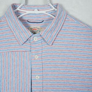Faherty Brand Collared Mens Medium Striped Short Sleeve Polo Shirt Blue Red